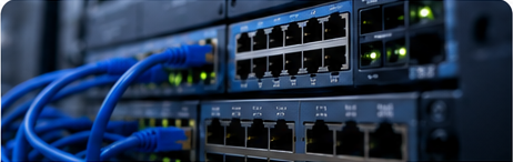 Network switches and blue Ethernet cables